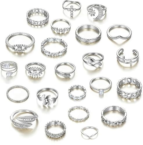 XSDSLS 23Pcs Vintage Knuckle Rings for Women boho Stackable Joint Finger Rings Open Thumb Ring Set Butterfly Heart Midi Silver/Gold Rings for Women Girls (Silver Set 7-23 pcs)