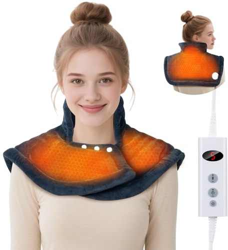 Ninonly Termoforo Cervicale e Spalle 56x50cm Termoforo Elettrico con 9 Livelli di Calore Cuscinetto Termico per Collo Automatico Macchina Protezione dal Surriscaldamento per Collo e Schiena