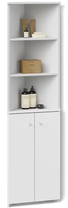 Livinity Badschrank Fucino, Weiß, 52 x 175 cm Eckschrank mit 2 Türen