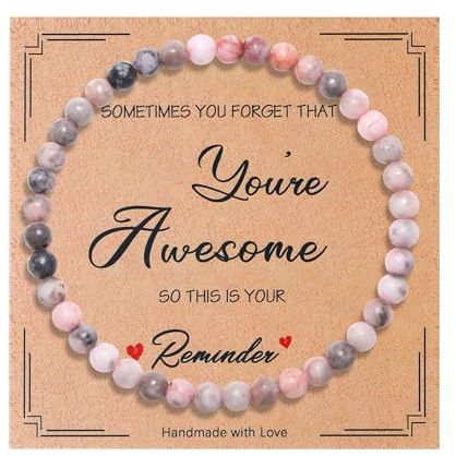 QINJIEJIE 4mm Armband Damen Geschenk für Mama Rosa Zebra Jade Perlenarmband für Damen, Heilsteine Armband Elegantes Glücksarmband Geschenke Mama Freundin Mutter Schwester