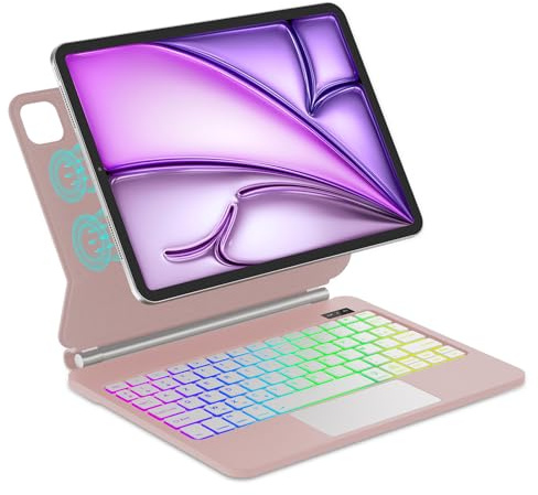 Magic Keyboard für iPad Air 13 Zoll 2026/2025/2024 (M4/M3/M2), iPad Pro 12.9 Zoll (6/5/4/3 Gen), Hülle mit Multi-Touch-Trackpad Beleuchtung Magic Tastatur und Magnetische Aufhängungshalterung, Rosa