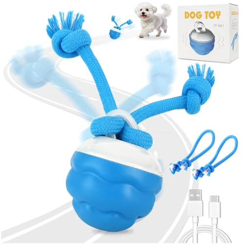 Audasi Balle Interactive Chiens, Jouet Interactif Intelligent pour Chien Qui Soulage l'ennui, Balle Roulante Activée par l'exercice avec Deux Cordes à Mâcher, 3 Vitesses Réglables pour Petits Chiens