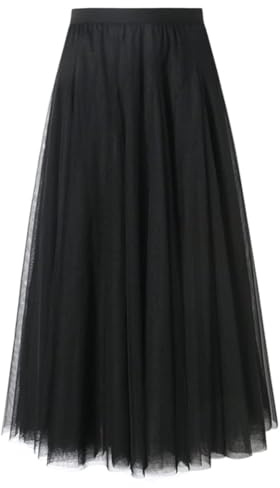 Dam Tulle Maxikjol Elastisk hög midja kjol långa enkla kjolar eleganta swing tyll kjolar