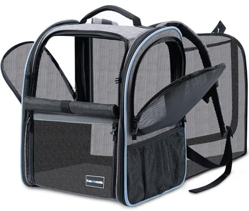 Taschmik Katzenrucksack Hunderucksack für Katzen Hunde bis 6kg, Katzen Rucksack erweiterbar Hunde Rucksack Faltbare Haustier Rucksack, Grau