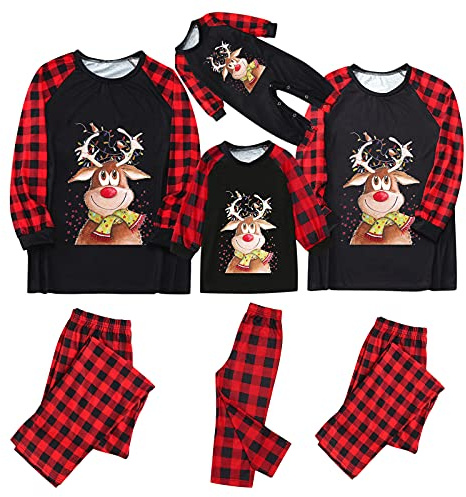 Pigiami Natalizi Donna, Elegante Maglietta a Maniche Lunghe e Pantaloni Invernale Natalizi Indumenti da Notte Abbinato Coppia Stampato Pigiama Natale Coordinati Due Pezzi per Mamma Papà Bambino M