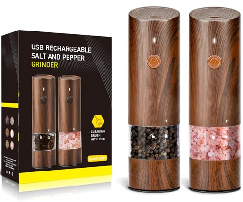 OHFAMO Set di 2 macinapepe elettrico elettrico con macina in ceramica, regolabile, USB Type-C ricaricabile, utilizzabile con una sola mano, macinapepe per sale, pepe, barbecue, cucina