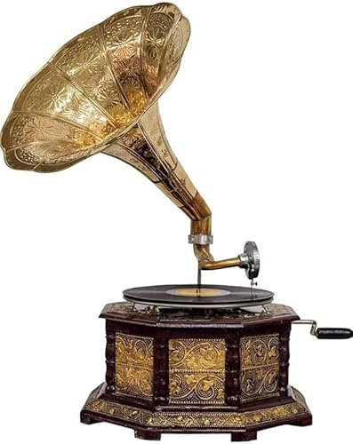 Reproductor de gramófono, cuerpo de madera antigua, reproduce discos antiguos, conectividad auxiliar, incluye lápiz capacitivo