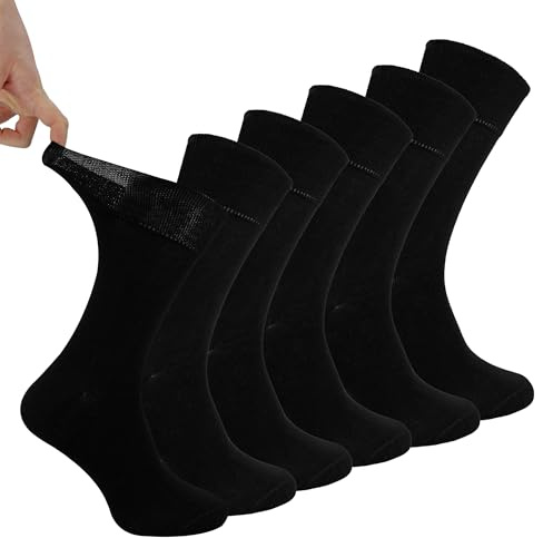 IOMI Footnurse - Mens 6 pack loose non elastic diabetic socks with hand linked toe seams in 5 colours (Black)(Size: 6-11 UK)