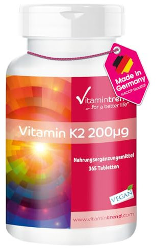 Vitamin K2 MK7 200µg - 365 vegane hochdosierte Tabletten für 1 Jahr | Vitamintrend®
