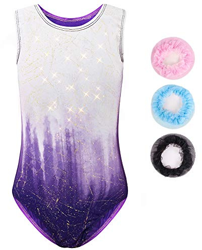 Sinoem Ragazze Ginnastica Leotards Manica Lunga Balletto Body Costumi di Danza per Bambini da 5 a 12 Anni (Porpora- senza maniche, 7-8 anni)