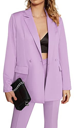 EXTRO&VERT Damen Blazer Oversized Langarm Revers Knopf Freund Casual Büro Anzug Jacke, Flieder, S
