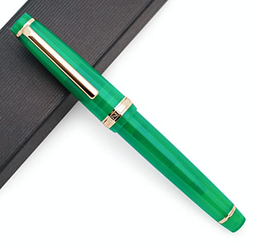 JINHAO 82 Celluloid Fountain Pen Acrylic Ink Pen with Ink Converter (Fine Nib, Gold Clip-Transparent Turquoise Green)