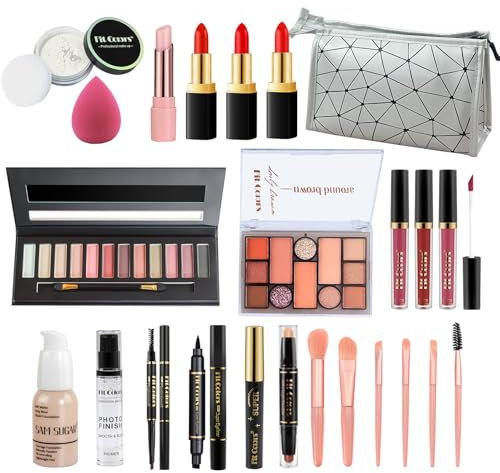 Proamate All in one Makeup Set, Cosmetic Make Up Starter Kit With Storage Bag Portable Travel Make Up Palette Eyeshadow Foundation Lip Gloss Makeup Gift Set for Teenage & Adults(Kit A001)