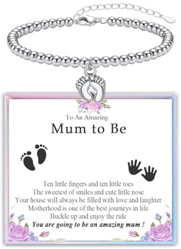 YBISNAIRE Regalos para mamá nueva, regalos para mamá por primera vez para futura mamá, pulsera con dije de pies de bebé para mujer, regalos de maternidad para baby shower, primer día de la madre,