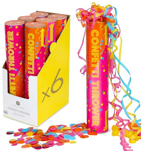 Talking Tables 6 x Eco Confetti Cannon for Birthdays Weddings Rainbow Coloured Paper Party Popper Paper Shooter Biodegradable Plastic-Free 22 cm