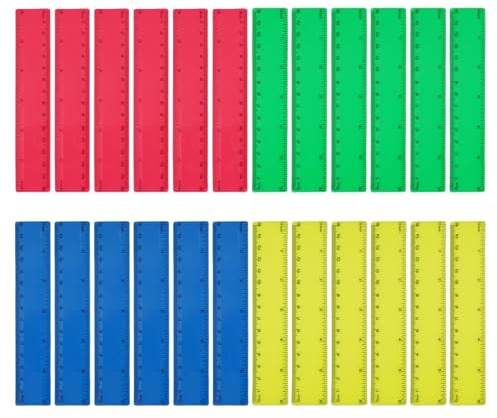 24 Pièces Regle 15 cm Multifonctionnel, Règle en Plastique avec Centimètres et Pouces, Règles Transparentes Colorées pour Mesure Longueur, Dessin, Papeterie étudiants, école, Bureau, Maison