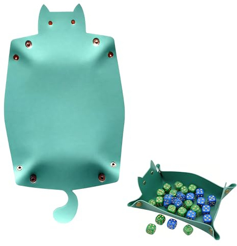 QACUU Dice Tray, PU Leather Tray Cat Shape Foldable Tray with Soft Lining, Great for Dice Rolling and Tabletop Game Dice Storage, Portable Design for RPG, Board Games and Travel