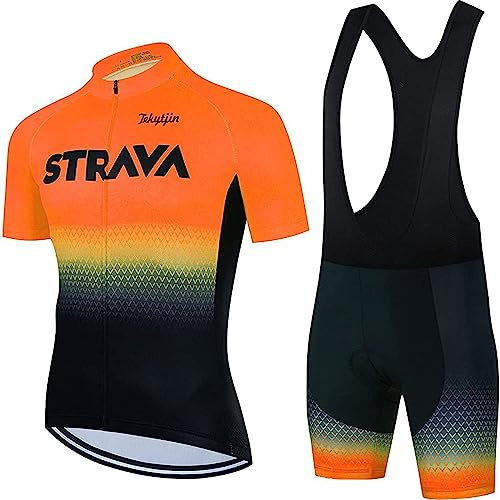 Fenovel Maillot Ciclismo Hombre Verano Conjunto Ropa MTB Manga Corto Pro Culotte Almohadilla de Gel 19D y Camiseta Bici