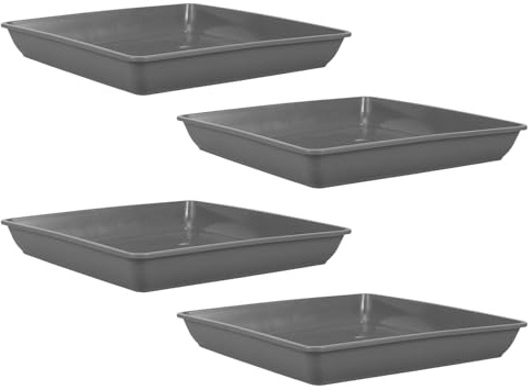 AKOOSY 4 Platillos Cuadrados de Plástico Gris Cemento de 25 Cm para Macetas, Bandejas de Drenaje para Plantas, Base para Recoger Agua en Jardinería Interior, Exterior, Balcón y