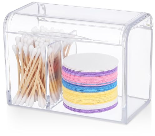 VILLCASE Organizador de Bastoncillos Algodón Acrílico Transparente con Tapa Flip-top Contenedor Doble Compartimento para Hisopos y Almohadillas Diseño Compacto para Baño y Tocador