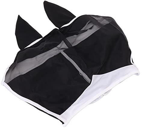 Qudinip Masque Anti-Mouches pour Chevaux avec Oreilles, Respirante Tout Autour pour la Protection UV, Ajustement Confortable pour Les Chevaux, 1 unité (S)