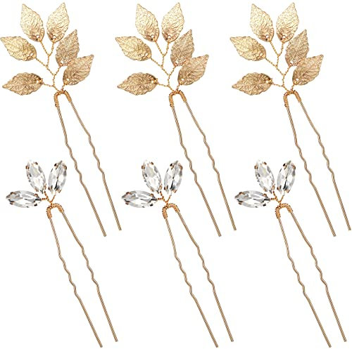 6 Stücke Braut Haarnadeln Gold Kristall Blatt Haarnadeln Blatt Hochzeit Hochstecknadeln für Frauen