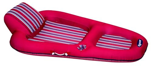 Aqua Luxury Water Pool Lounge – Extra Large – Inflatable Pool Floats for Adults with Headrest, Backrest, Footrest & Cupholder – Burgundy/Navy Stripe