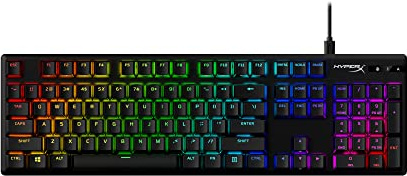 HyperX Alloy Origins PBT – Mechanische Gaming-Tastatur mit HyperX Blue Switches, QWERTZ deutsches Layout, langlebigen PBT-Keycaps, RGB-Beleuchtung, Aluminiumgehäuse, abnehmbares USB-C-Kabel, Schwarz