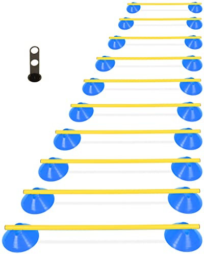 SPORTIKEL24 Cavaletti Mini-Hürden 10er Set – Mulden Blau & Stangen Gelb – sichere Trainingshürden für Hunde – Agility & Koordination