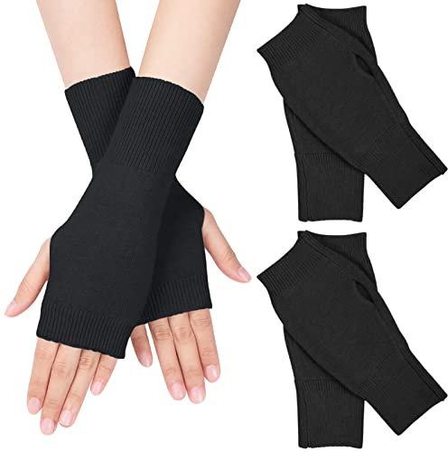 MELLIEX 2 Paar Halb Fingerlose Handschuhe, Winter Pulswärmer Handschuhe Unisex Warm Weiche Strickhandschuhe, Schwarz