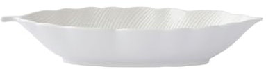 COFFRET PLAT CREUX 26x11,5CM FORME FEUILLE TROPICAL BLANC EN PORCELAINE