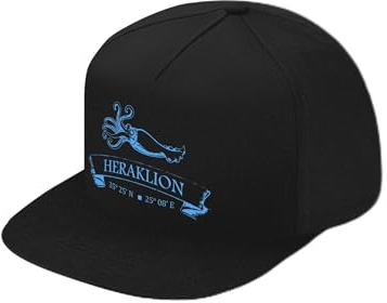 Lauthings Heraklion Squid Nautical Sea Greece Coordinates Fullcap Art Flat Bill Casquette snapback, Noir , Taille unique