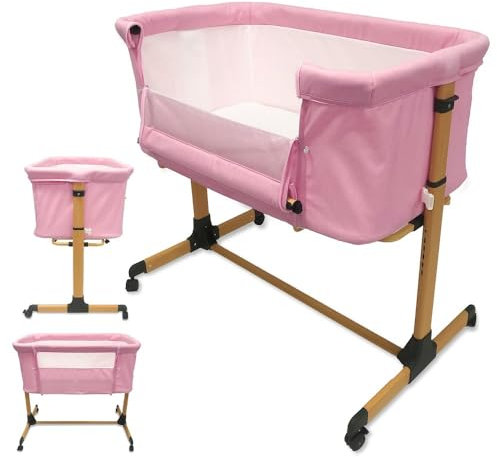Mini Berceau Cododo bébé STUCK TO ME rose by INTERBABY - Mini lit bébé en aluminium avec habillage · Sac de transport - 6 hauteurs réglables - Roues indépendantes avec freins