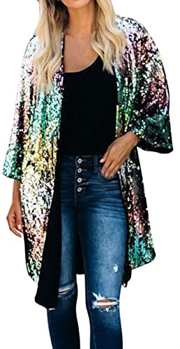 Cardigan Women's Long with Glitter Sequins Bolero Jacket Disco Long Sleeve Glitter Cut Bolero Shrug Bolero Jacket 20s Party Clubwear Open Blazer Jacket Thin Short Jacket Shiny Coat Plus Size Jacket