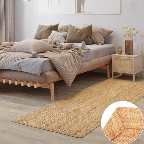 MY-RUG Jute-Teppich Läufer 350x80 cm | handgewebt aus 100% Jute im Boho-Stil | für Wohnzimmer und Schlafzimmer | Sisalteppich, Naturteppich in Sisaloptik | Bast Teppich beige grau Nitin