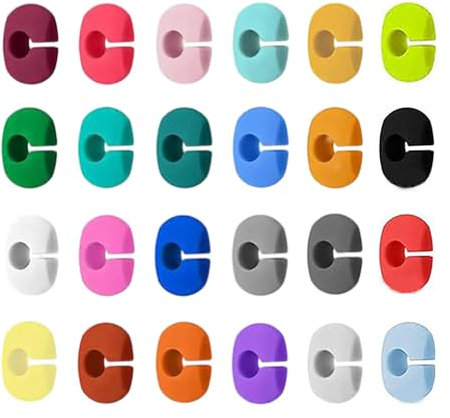 FuzlPnag 24 Pezzi Colorati Segnabicchieri, Segnabicchieri in Silicone per Feste, Pennarelli per Bevande Segnabicchiere in Silicone, Marcatori per Bicchieri da Vino Riutilizzabili Marcatori.