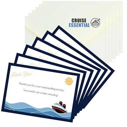 Anchors Up Cruise Personal tackkort med matchande kuvert [6-pack] – visa uppskattning för personal – säg tack i stil – perfekt för P&O, Marella, MSC och mer – Cruise Essentials