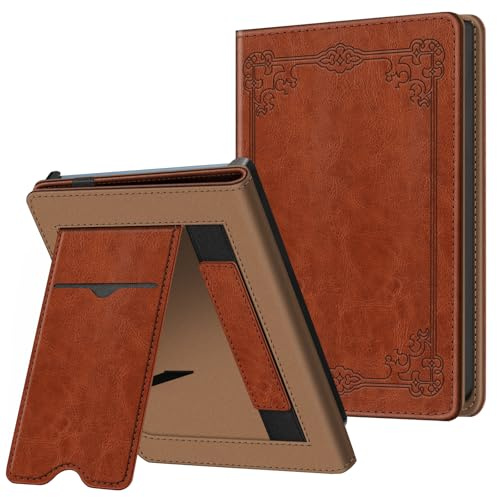 Fintie Fodral för Pocketbook Fresh Pro/Pro Color (2023/2024) e-läsare – stöd skyddsfodral med kortficka, handrem och stativfunktion, vintage brun | Fodral för läsare med stativ, skyddande fodral med kortplats och handledsrem, brun