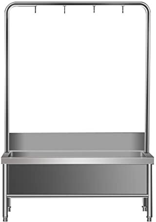 Évier de Service de Balai à Franges en Acier Inoxydable à Montage au Sol, évier d'atelier Robuste et Commercial avec Pieds en métal réglables, Crochet de Balai à Franges,100 * 50 * 175