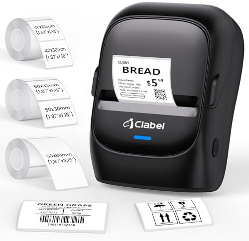 CLABEL 221B Etikettendrucker Selbstklebend mit 3 Rolle Etiketten Thermo Bluetooth Mini Label Drucker Tragbar Etikettiergerät Kompatibel mit Handy & PC für Preisschilder Barcode Büro Adresse