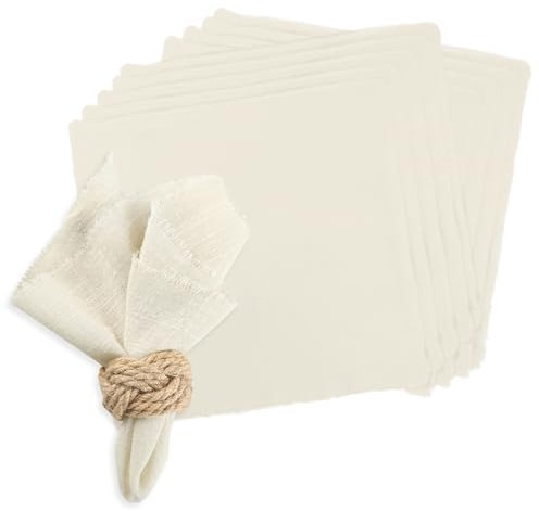10 Pcs Fabric Napkins Cheesecloth Table Cloth Napkins 32 x 32 cm Dinner Versatile Handmade for Breakfast Dinner Wedding and Parties (10 PCS White)