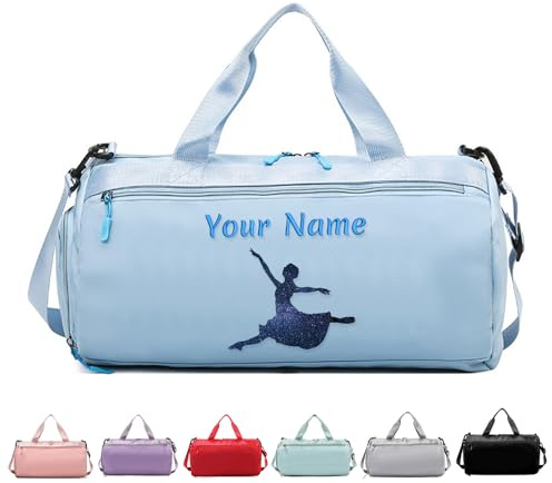 Borsone Personalizzato con Nome Ricamato, Borsa da Ginnastica per lo Sport, Tracolla da Campeggio per il Fine Settimana con Tasche Asciutte e Bagnate per gli Amanti della Danza