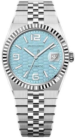 Specht & Söhne 36.5MM Mens Watches Miyota 8215 Automatic Mechanical Wristwatches Stainless Steel Watch Waterproof (Ice Blue)