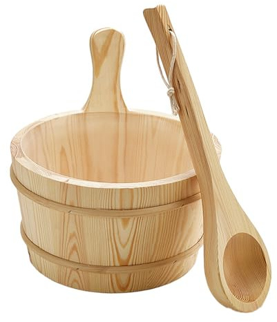 Secchio per sauna, set di secchiello con manico lungo, in legno, a tenuta stagna, capacità 4 l, strumenti da bagno per giardino, hotel, esterno, cortile, casa, bagno turco, appartamento, casa