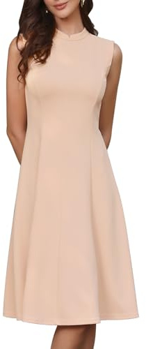Allegra K Abiti da Lavoro per Donna 2026 Abito Midi a Trapezio Senza Maniche con Scollo a Lupetto Beige XS