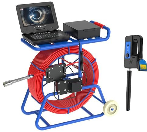 Telecamera per ispezione di tubi fognari, cavo da 9 mm, telecamera a serpente autolivellante per pareti di tubazioni con trasmettitore da 512 Hz e contatore di distanza, tastiera(100m)
