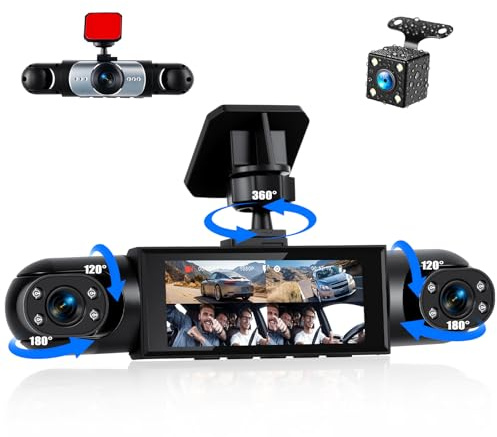 GIHHDL 360 Gradi 4 Canali Dash Cam Auto Dashcam, 3 Pollici Telecamera per Auto con 8 IR Visione Notturna, Registrazione in Loop, Assistente di parcheggio
