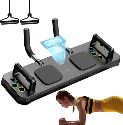 lyanny Barra de flexiones | Equipo de entrenamiento en casa con temporizador | Tabla de flexiones musculares multifunción ajustable con Mango antideslizante, barra de ejercicios para el hogar para el
