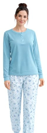 Intimitaly Vanuè Pigiama Donna Cotone 100%, Lungo con Maglia Bottoni e Pantalone, Leggero e Traspirante, Primavera e Mezze Stagioni (IT, Testo, L, Regular, Regular, VS1010)