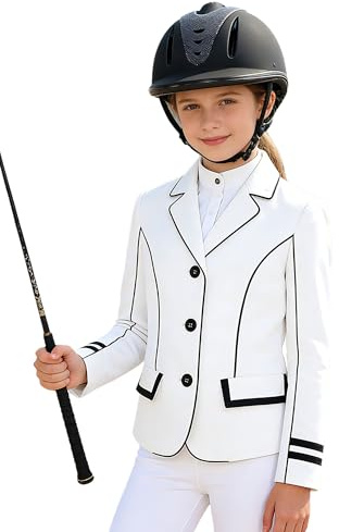 Niña Chaqueta Competición Equitación Elástica Chaqueta Exposiciones Ecuestres Inglesas Abrigo para Montar A Caballo Ropa Entrenamiento Blanco 9-10 años